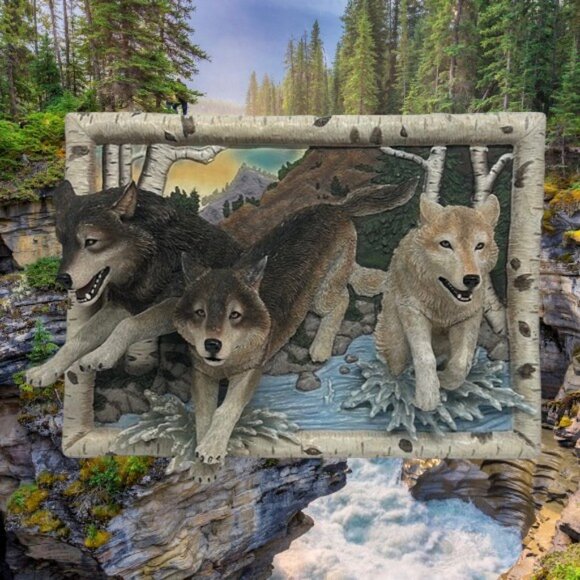 Rare Bradford Exchange "The Force of Nature Living Print" 3D Wolves Wall Art - Picture 2 of 14